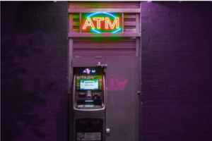 image of a atm machine at night